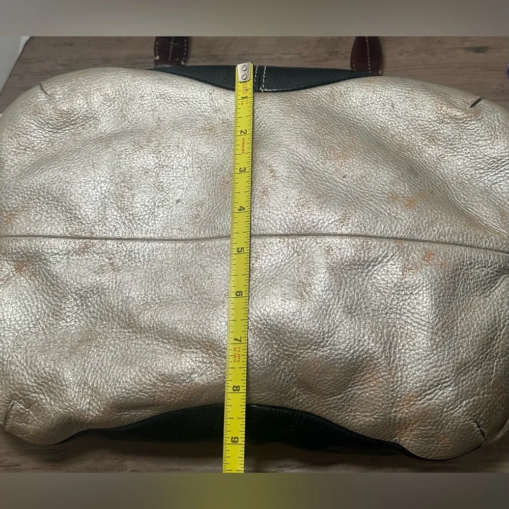 B. Makowsky Cream, Black, & Metallic‎ Pebbled Leather Hobo Bag.